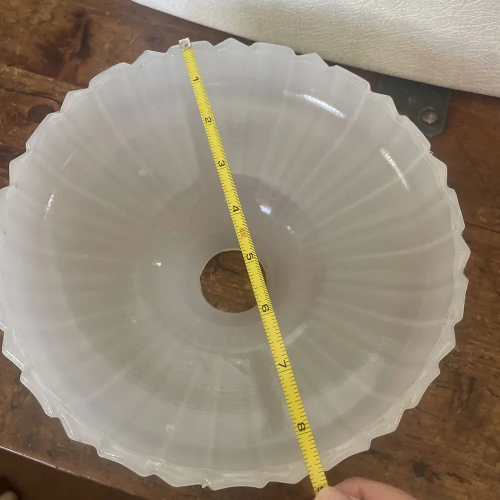 Vintage Opalescent Ribbed Milk Glass Pendant Light Shade Antique Opaline Bell~9